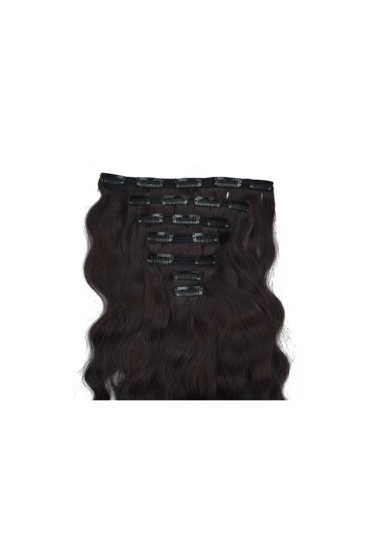 7 Clip-in Set Volumizer Dark Brown Wavy