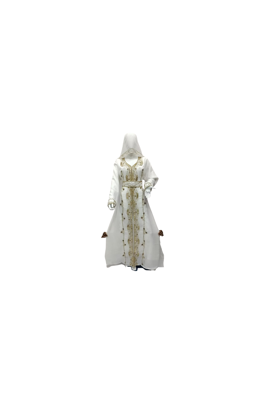 White & Golden African Kaftan with Cap