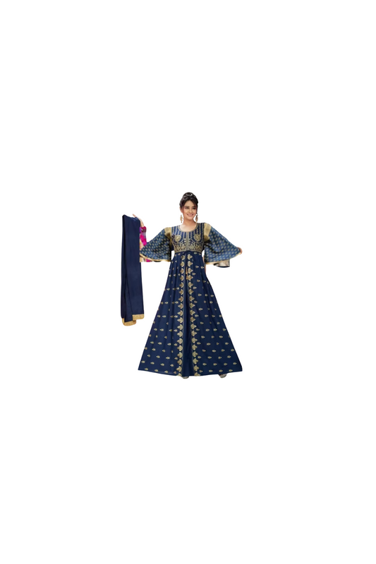 Blue Rayon Kaftan with Chunni