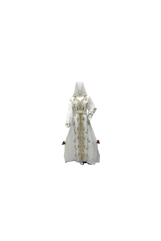 White & Golden African Kaftan with Cap